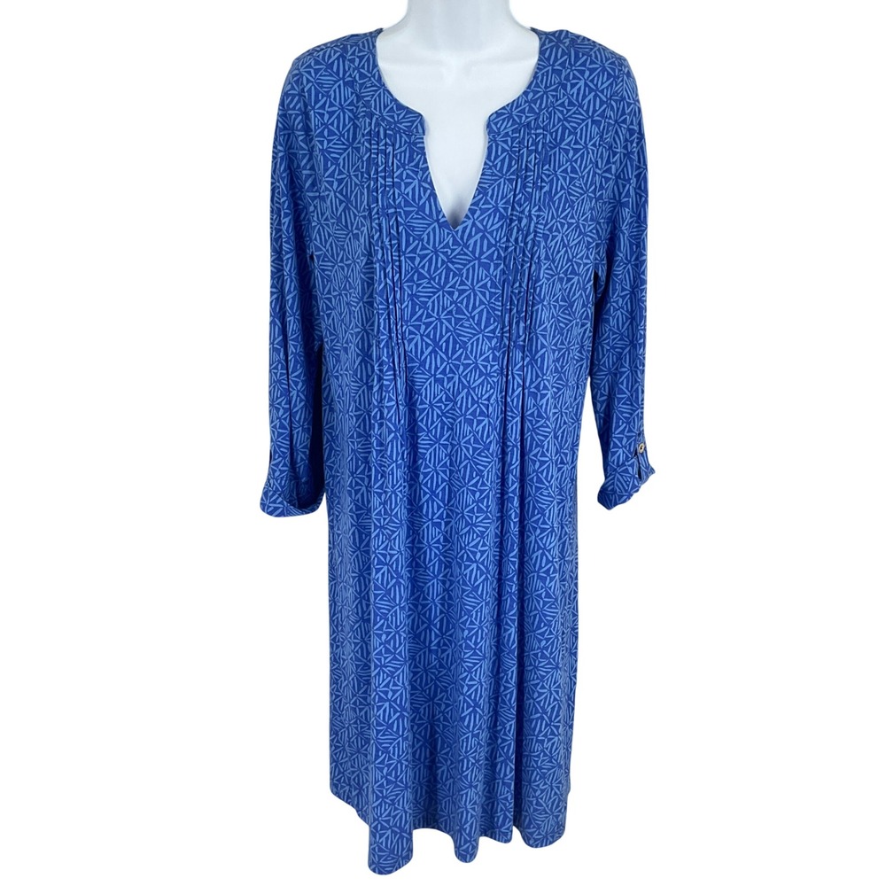 Lilly Pulitzer Dress Womens L Blue Cotton Geometric Pintuck Coastal Resort NEW - Picture 1 of 12